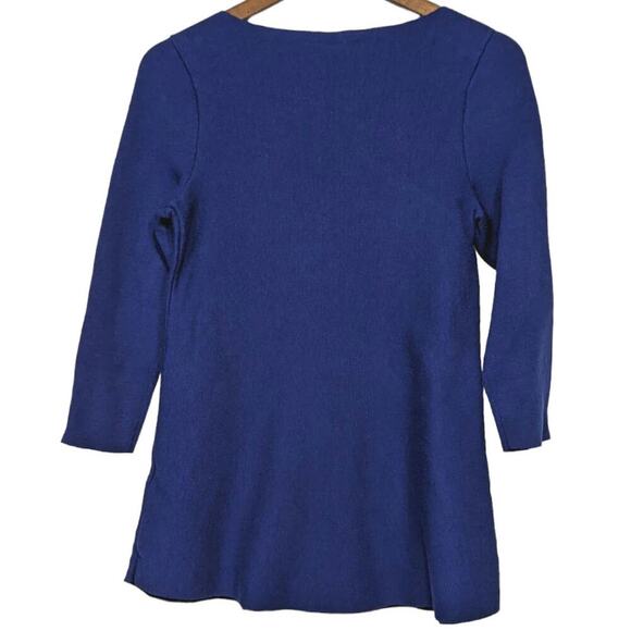 Chicos Blue Knit Tunic Sweater Raw Hem Boho Lagenlook Minimalist Artsy Small - Picture 2 of 10